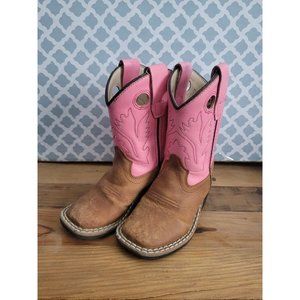 Girl's Old West Pink and Tan Cowboy Boots Size 6